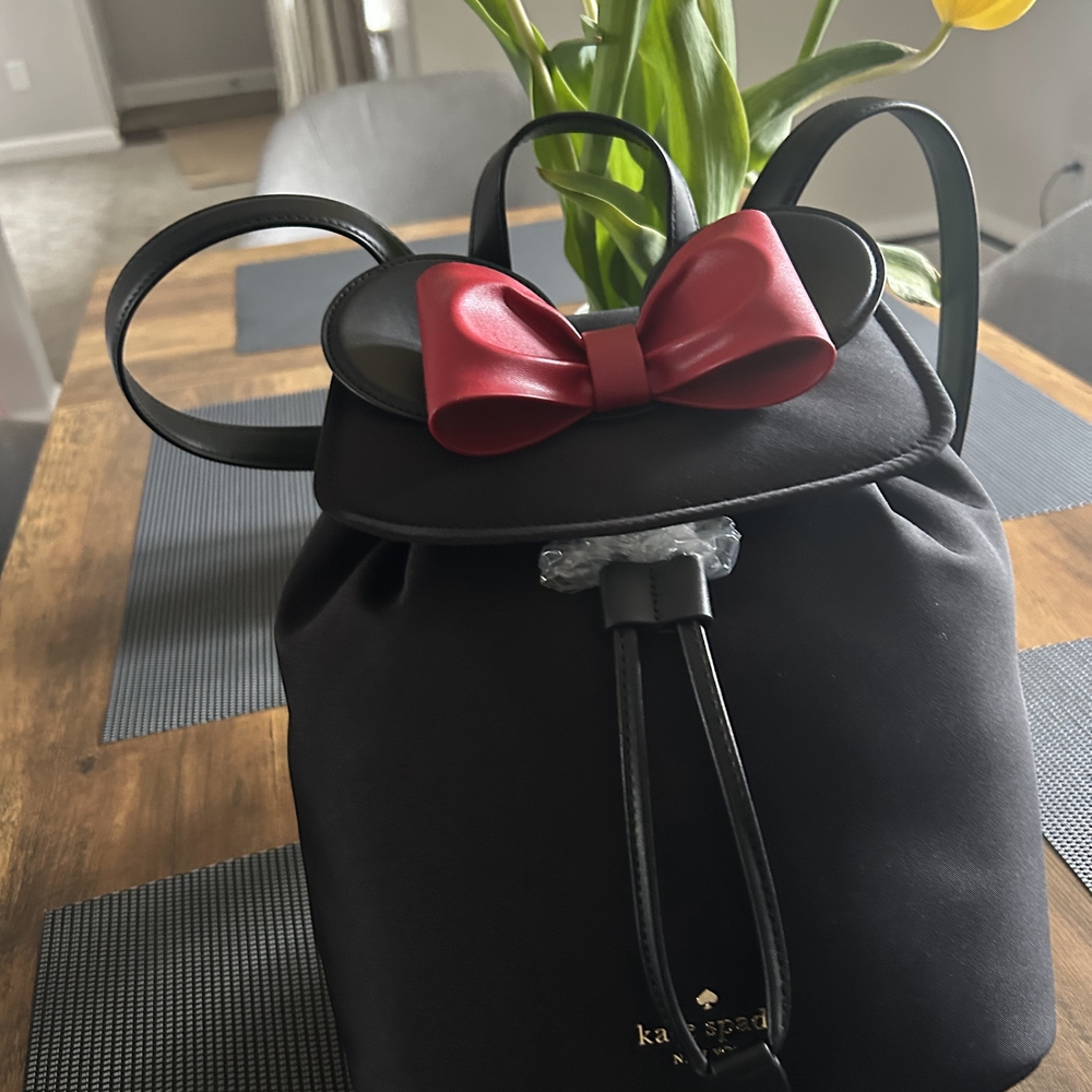 kate spade Black Backpack with Red Bow and Minnie Mouse Ear Detail. NWT